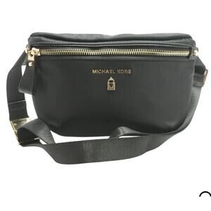 Michael Kors Black Belt Bag Fanny Pack Adjustable Strap Logo Accent Women Gold